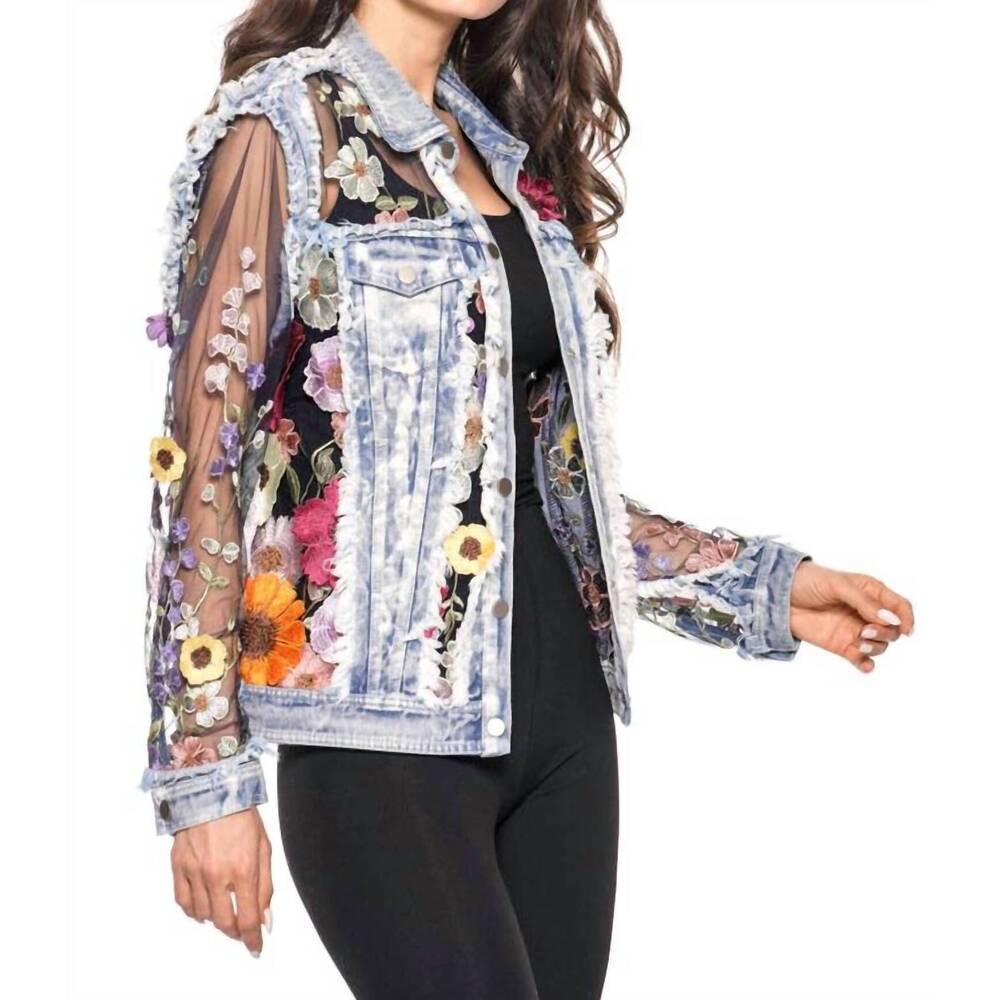 NEW ADORE embroidered denim and lace bohemian jacket in fall bloom